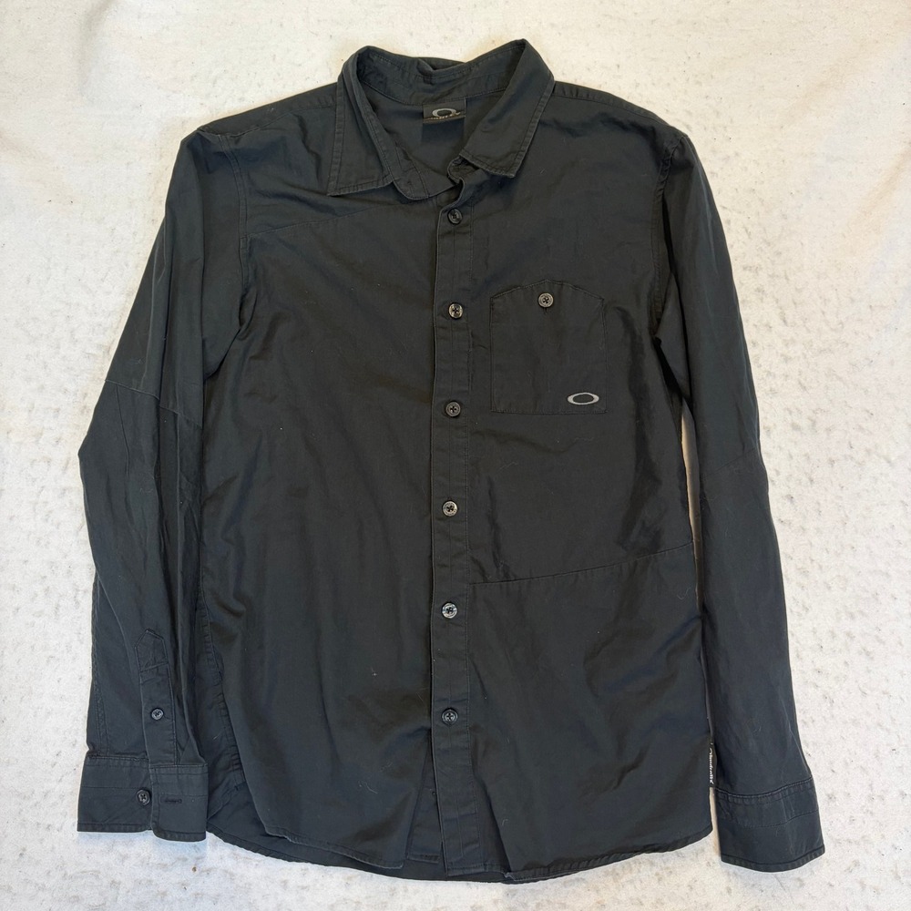 Oakley Button Down Shirt Mens Small Black Long Sleeve Outdoor Tech